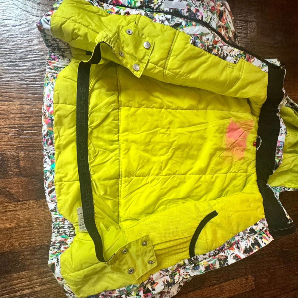 GUC Spyder Multicolor Kids Ski Jacket with zip off hood Girls sz 12-14 - Picture 9 of 10